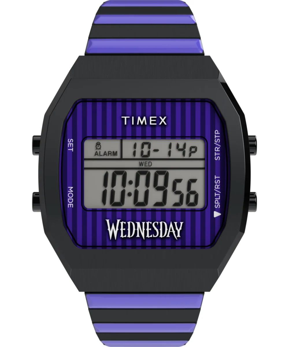 Timex Wednesday T80 36mm Stainless Steel Black and Purple Expansion Band Watch TW2Y19500 36 mm kol saati