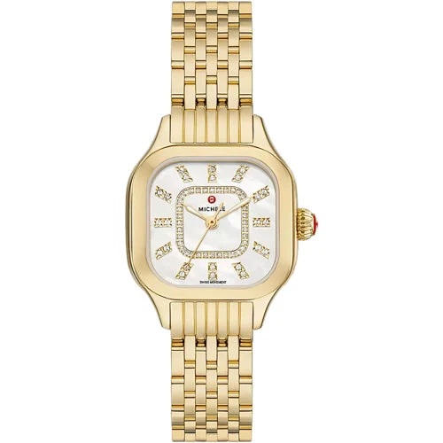 Michele Meggie 18K Gold-Plated Diamond Mother of Pearl Dial MWW33B000010 kol saati