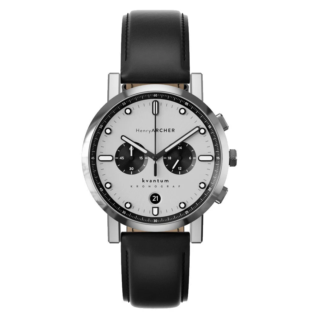 Henry Archer Kvantum Meca-Quartz Chronograph with White Dial #HAC-KTM-VEK-NRO 41 mm kol saati