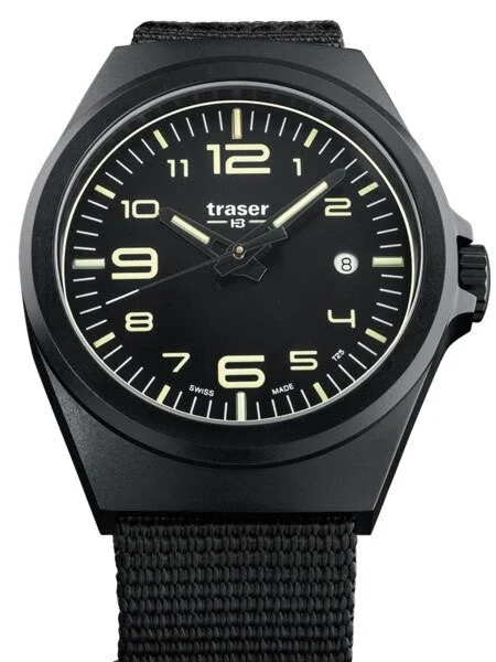 Traser Essential M Black Dial Watch w/Trigalight + SuperLuminova #108218 kol saati