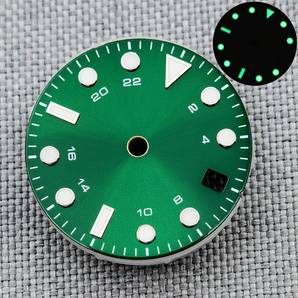 Tandorio GMT Watch Dial Black White Blue Black Silver Edge Time Mark Green Luminous Dial Fit NH34 NH35 Movement Date Window 12000034236649188 29 mm kol saati