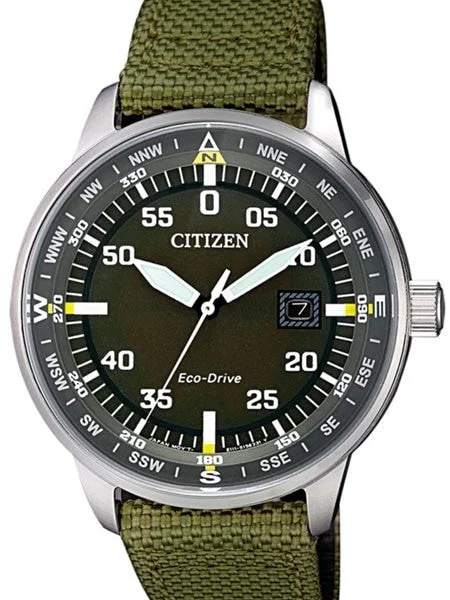 Citizen Eco-Drive Black Type B Dial Pilot Watch with Compass Markings #BM7390-22X 42 mm kol saati