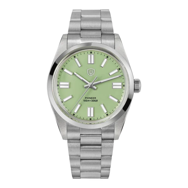 Watchdives Pioneer VH31 Men Watch Watchdives-WD1016B-小号-开心果绿-条钉-蓝宝石-VH31-螺丝带五孔扣 kol saati