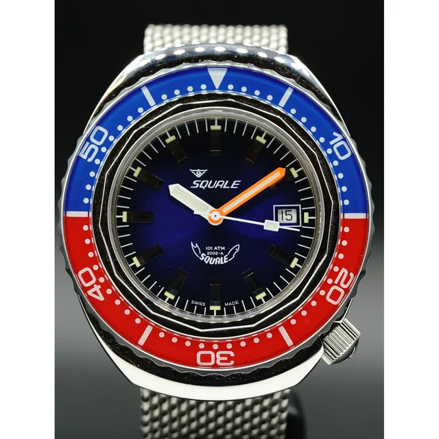 Squale Blue Red Sapphire Bezel 2002.SS.BLR.BL.ME22 210000012724 kol saati