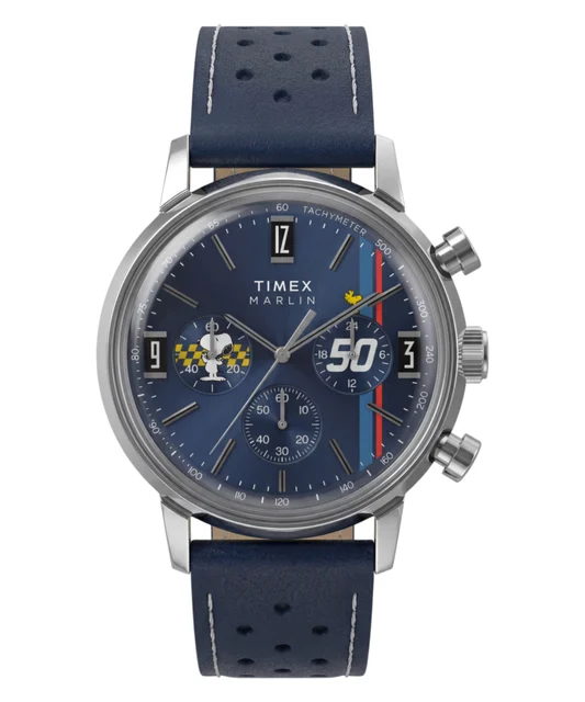 Timex Peanuts® x Marlin® Chronograph 40mm Leather Strap Watch TW2Y85300VQ kol saati