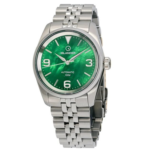 Islander Manhasset 36mm Automatic Watch with Green Mother of Pearl Dial #ISL-217 kol saati