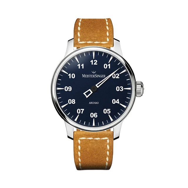 Meistersinger Archao 43mm - Blue on Leather Strap AR908 kol saati