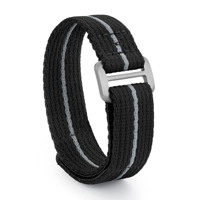 Watchdives Magic Tape Nylon Watchband with Titanium Buckle 钛扣!魔术贴表带-短款- 黑色/白线-20MM (库存)13