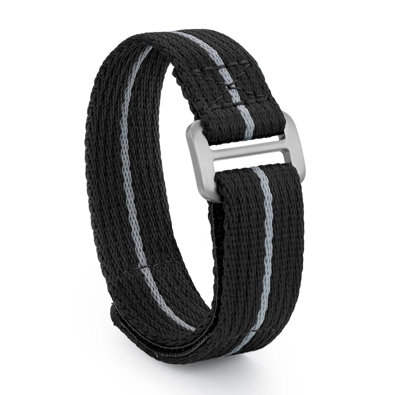 Watchdives Magic Tape Nylon Watchband with Titanium Buckle 钛扣！魔术贴表带-短款- 黑色/白线-20MM （库存）13 kol saati