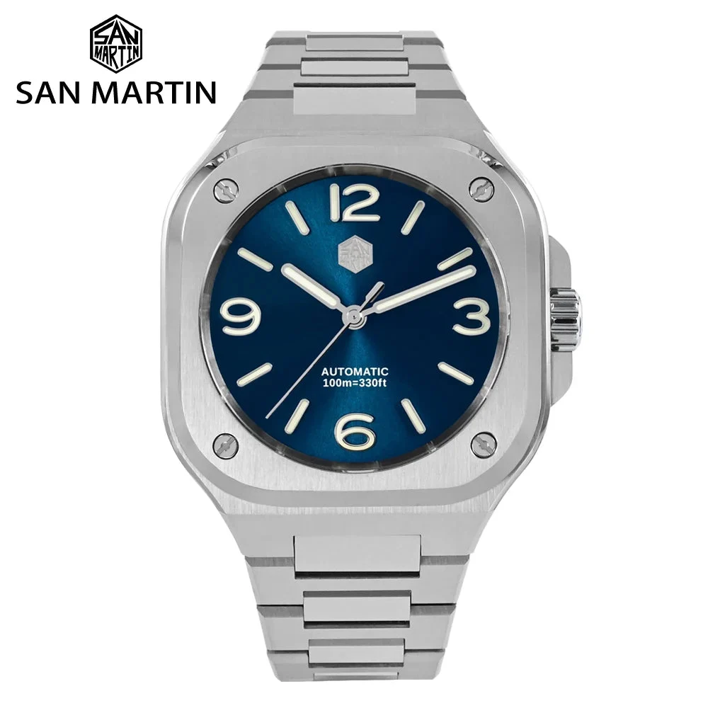 Tandorio Watches San Martin Square Watch SN0074G 40mm PT5000 Sw200 Automatic 10 Bar BGW-9 Lume 14:29#Sunray Light Blue;5:56964930#YN55 40 mm kol saati