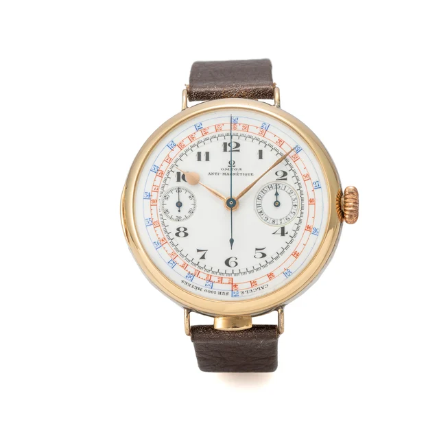 OMEGA OMEGA, REF. CH 568.18, 18''', OVERSIZE SINGLE BUTTON CHRONOGRAPH, ENAMEL DIAL, SILVE