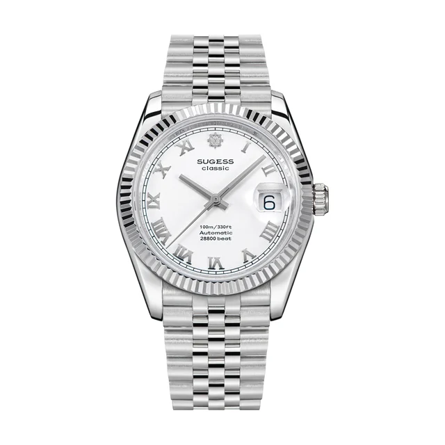 Sugess Automatic Classic S447 36mm White Dial Fluted Bezel Jubilee Bracelet ST2130 automat