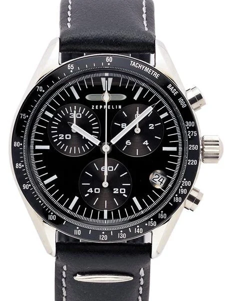Graf Zeppelin Aviator-Style Chronograph, Black Line Watch #7286-2 kol saati