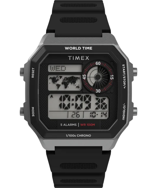 Timex World Time Digital 40mm Resin Strap Watch TW5M68800 kol saati