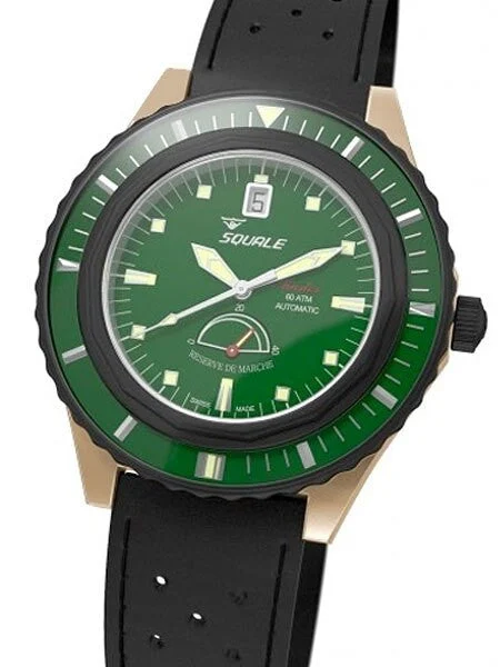 Squale Master Professional Swiss Automatic Dive watch with Bronze Case, Power Reserve #MSTR-Bronze-Green-R 44 mm kol saati