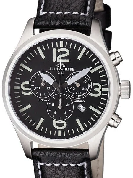 Air Blue Bravo Chronograph Pilot Watch with 44mm Case, Sapphire Crystal #BRAVOCHRONOSS 44 mm kol saati
