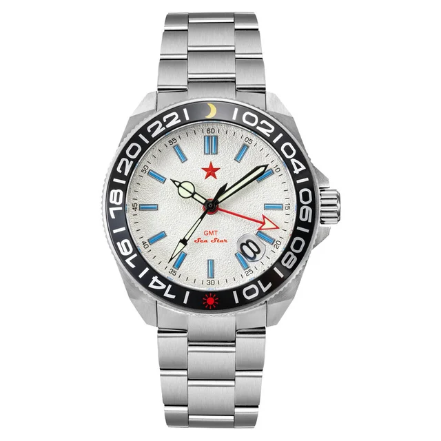 Red Star SEA STAR 4 GMT Watch with Silver Dial and Passive Luminous Tubes #8759G-B kol saa