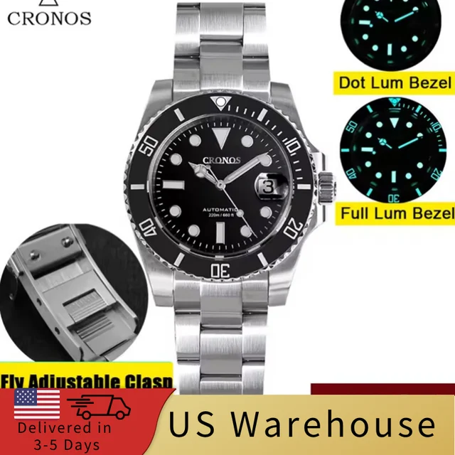 Cronos Watch Store Warehouse★★Cronos 2.5x Water Sub Diver Watch L6015 L6015-NH35-无日历-表圈无夜光
