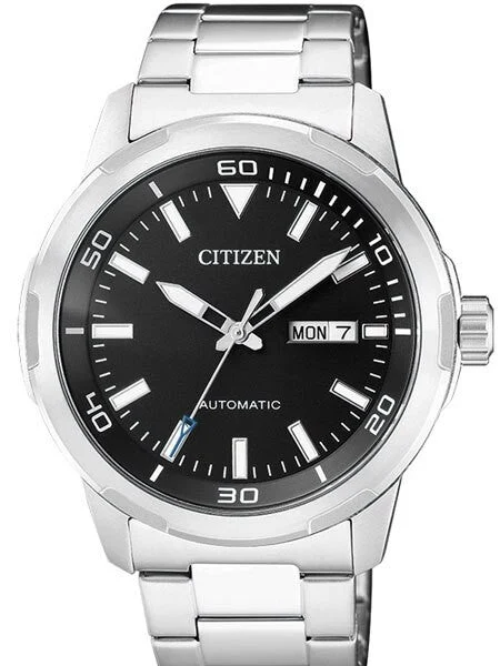 Citizen Automatic Black Dial Watch with Stainless Steel Bracelet #NH8370-86E 44 mm kol saati