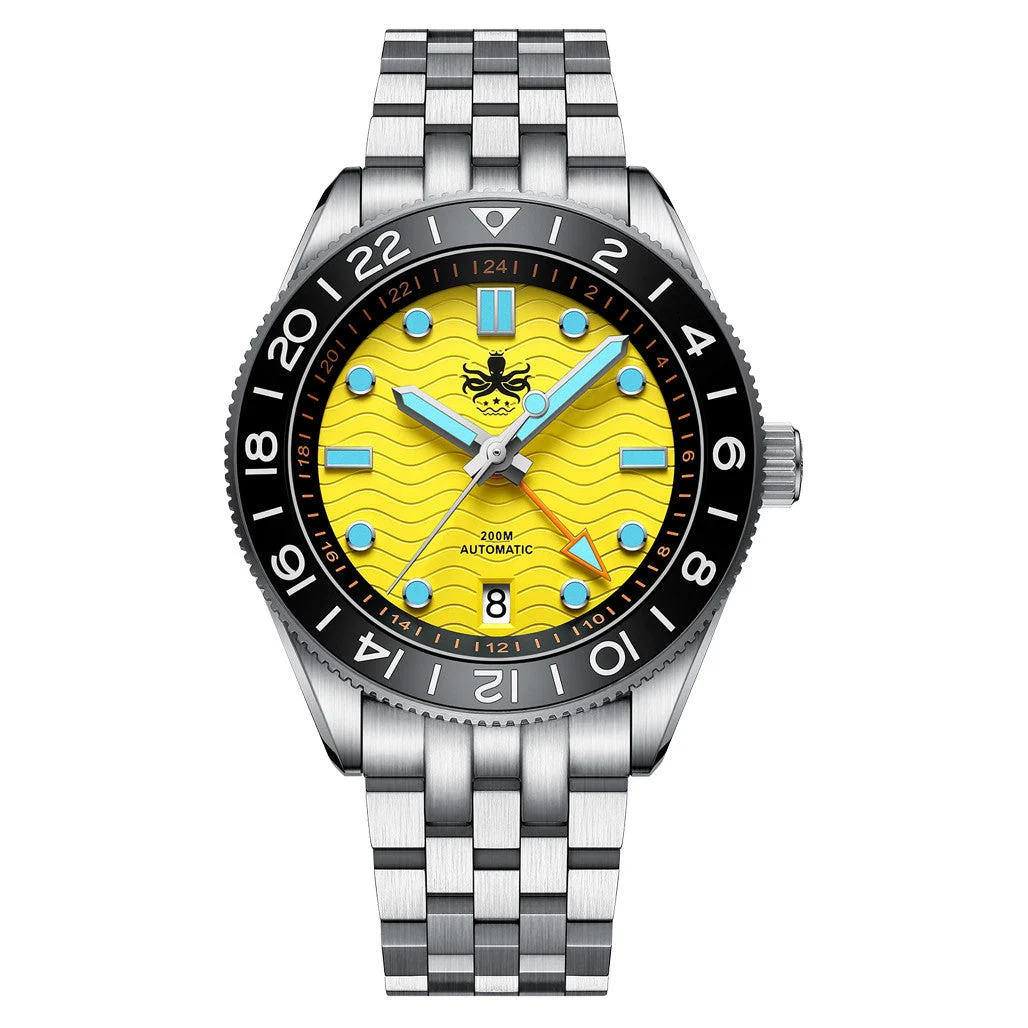 Phoibos Wave Master GMT Automatic Watch with Yellow Dial #PY049F 46 mm kol saati