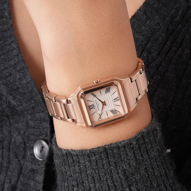 Ménilmontant Carré Women’s Square Watch - Rose Gold Case, White Mother of Pearl Look Dial