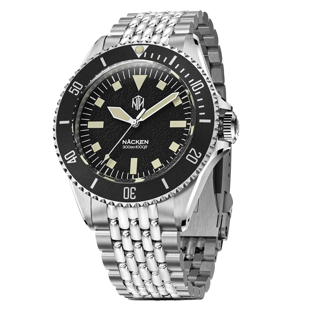NTH Legends Series Näcken Vintage Black Dive Watch without Date #WW-NTHL-NVKNB 48 mm kol saati