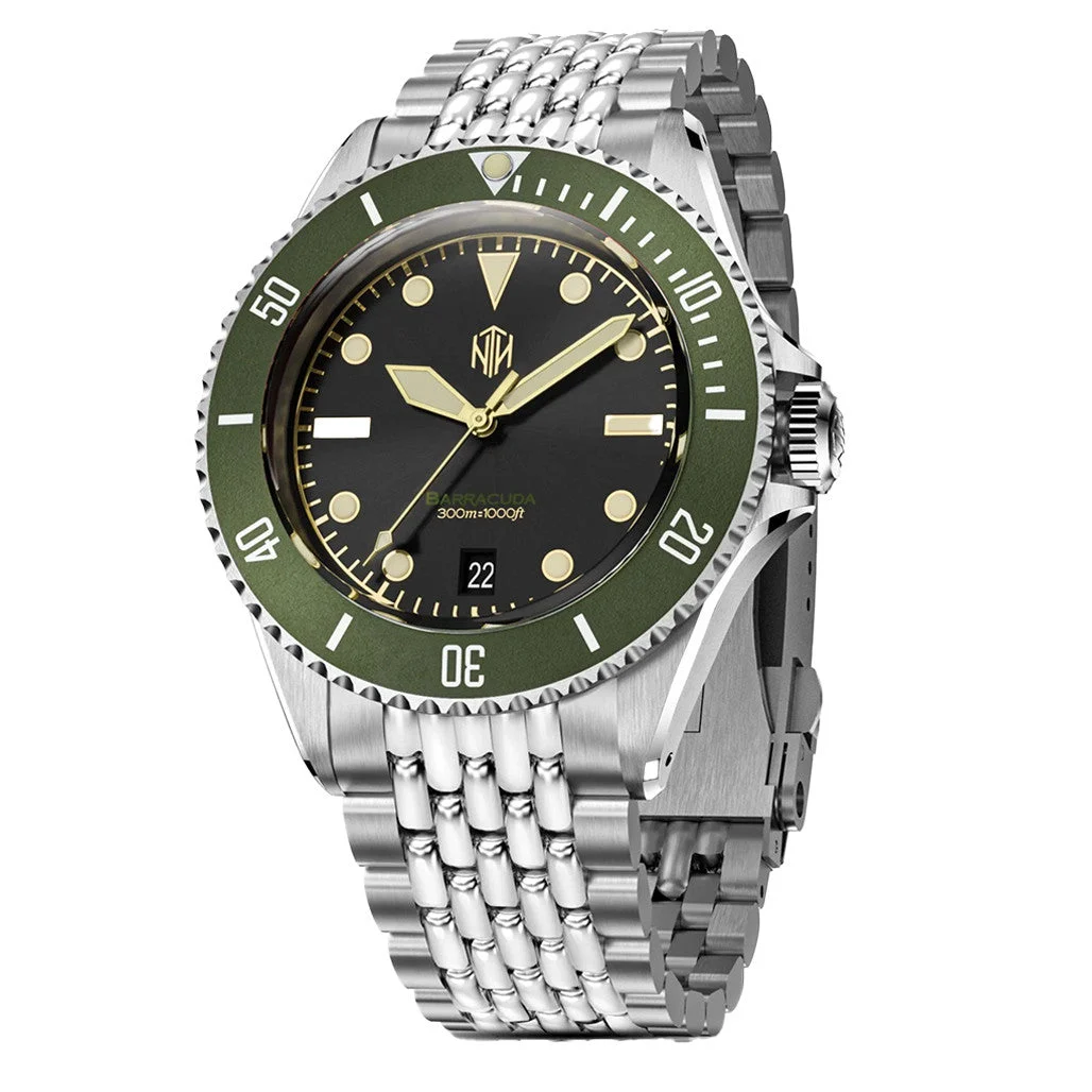 NTH Legends Series Barracuda Vintage Green Dive Watch with Date #WW-NTHL-BVGDB 48 mm kol saati
