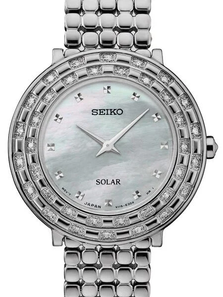 Seiko Tressia Solar Dress Watch with with 36 Diamonds, Mother of Pearl Dial #SUP373 kol sa