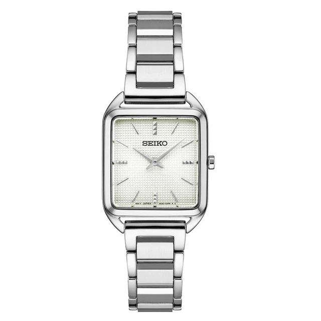 Seiko Essentials Tank Watch with White Grid Pattern Dial #SWR073 kol saati