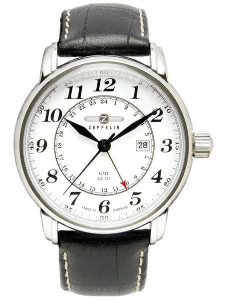 Graf Zeppelin Scratch and Dent - Dual Time, GMT Watch with Red Tipped 24-hr Hand. #7642-1