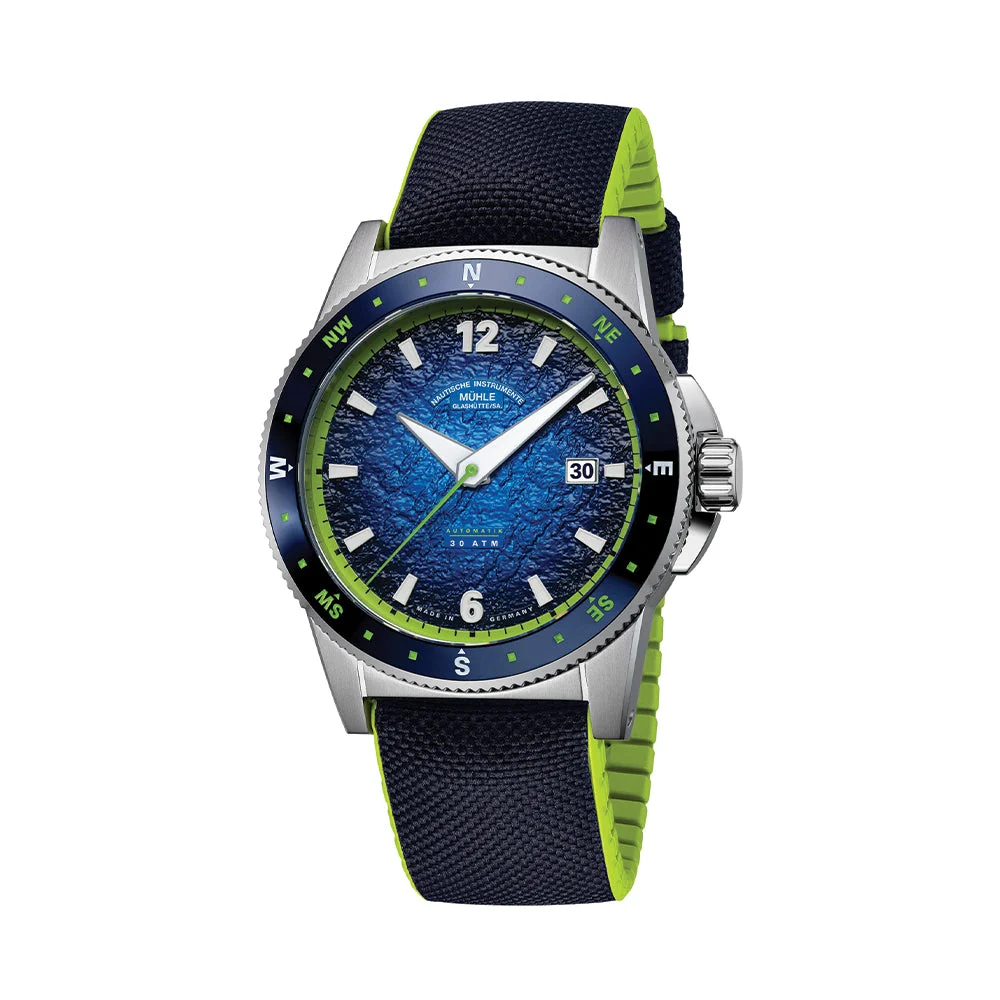 Muhle Glashutte Sportivo Compass Date 42.5mm - Blue on Canvas-Rubber Strap M1-52-22-CK 42.5 mm kol saati