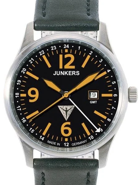 Junkers Aviator GMT Titanium Watch with Orange Hands and Numbers #6278-5 kol saati