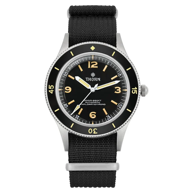 THORN Vintage 50-Fathoms Dive Watch 西溜新品-50寻-369表盘尼龙带0 555 kol saati