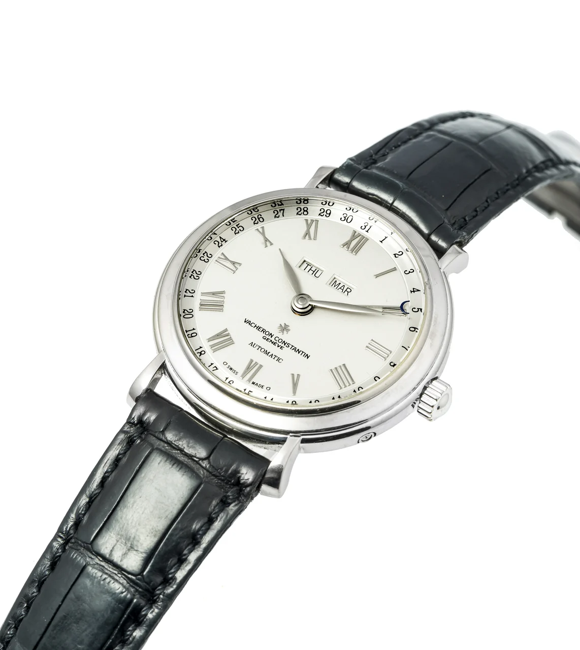 Vacheron Constantin VACHERON CONSTANTIN REF. 47051 TRIPLE CALENDAR WHITE GOLD Very fine and rare, self-winding, 18K white gold wristwatch with triple-calendar. kol saati