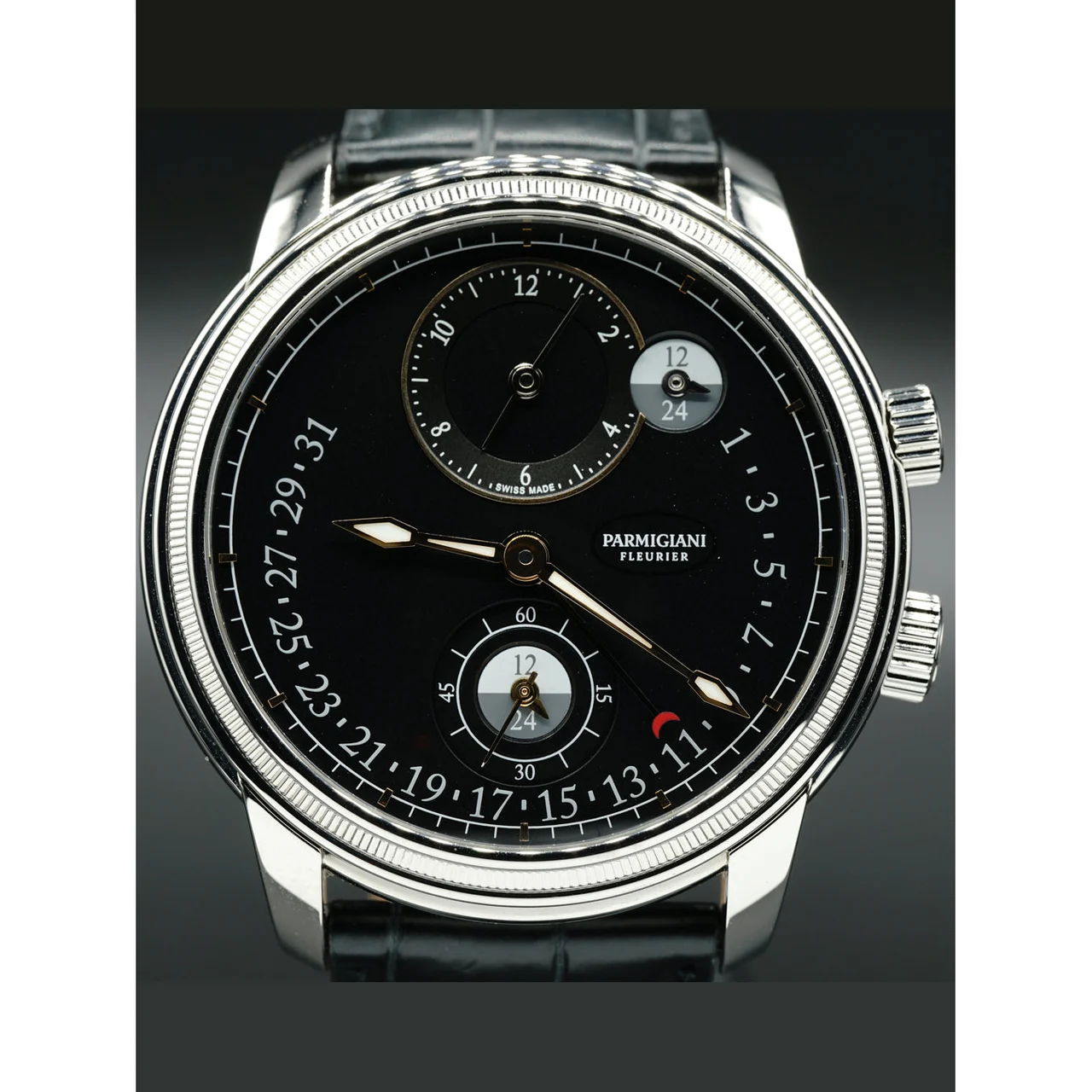 Parmigiani Fleurier Toric Hemispheres Retrograde Steel Black PFC493-0001400-XA1442 210000012538 kol saati