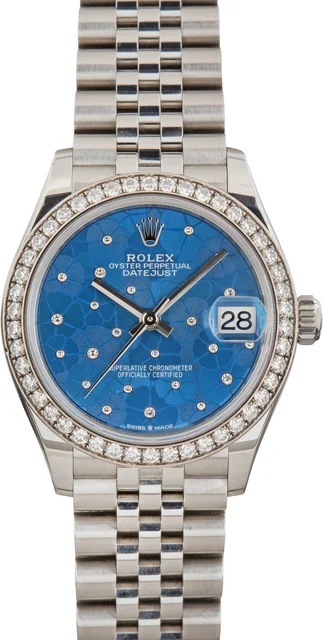 Rolex Datejust 31 278384 Azzurro Blue Floral Motif Dial kol saati