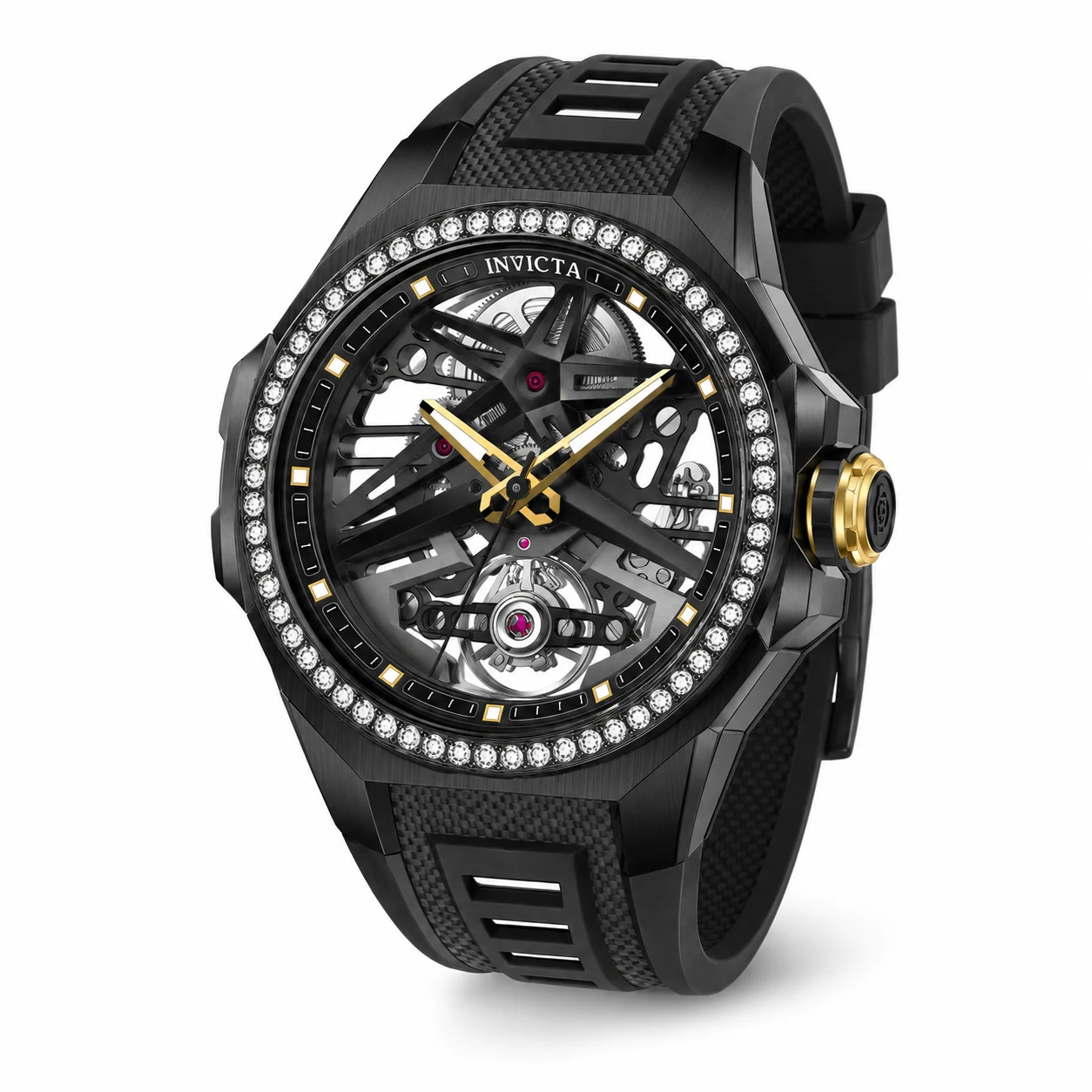 Invicta Objet D Art Diamond Automatic Watch - 43mm, Black with Interchangeable Strap (70121) 43 mm kol saati