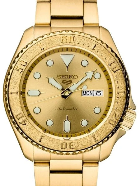 Seiko Sports 24-Jewel Automatic Watch with Goldtone Case, Dial, Bracelet #SRPE74 kol saati