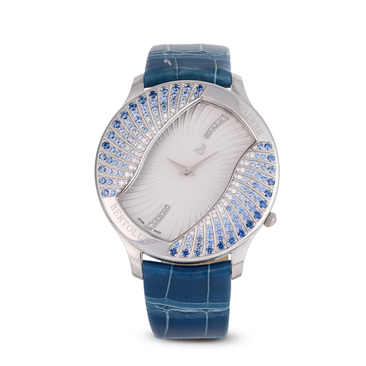 Bertolucci BERTOLUCCI, REF. 1413.50.41.6S5.15E.50D, STRIA II, DIAMOND & SAPPHIRE ,ROTATED BEZEL, NOS, STAINLESS STEEL kol saati