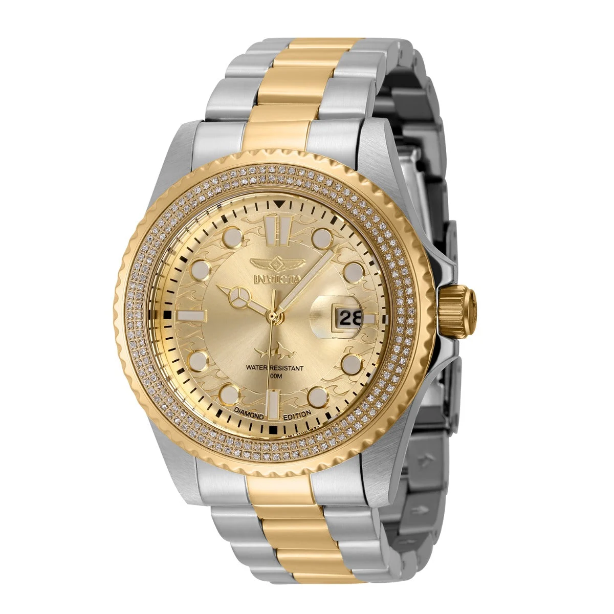Invicta Pro Diver 0.76 Carat Diamond Watch - 43mm, Steel, Gold (37971) 43 mm kol saati