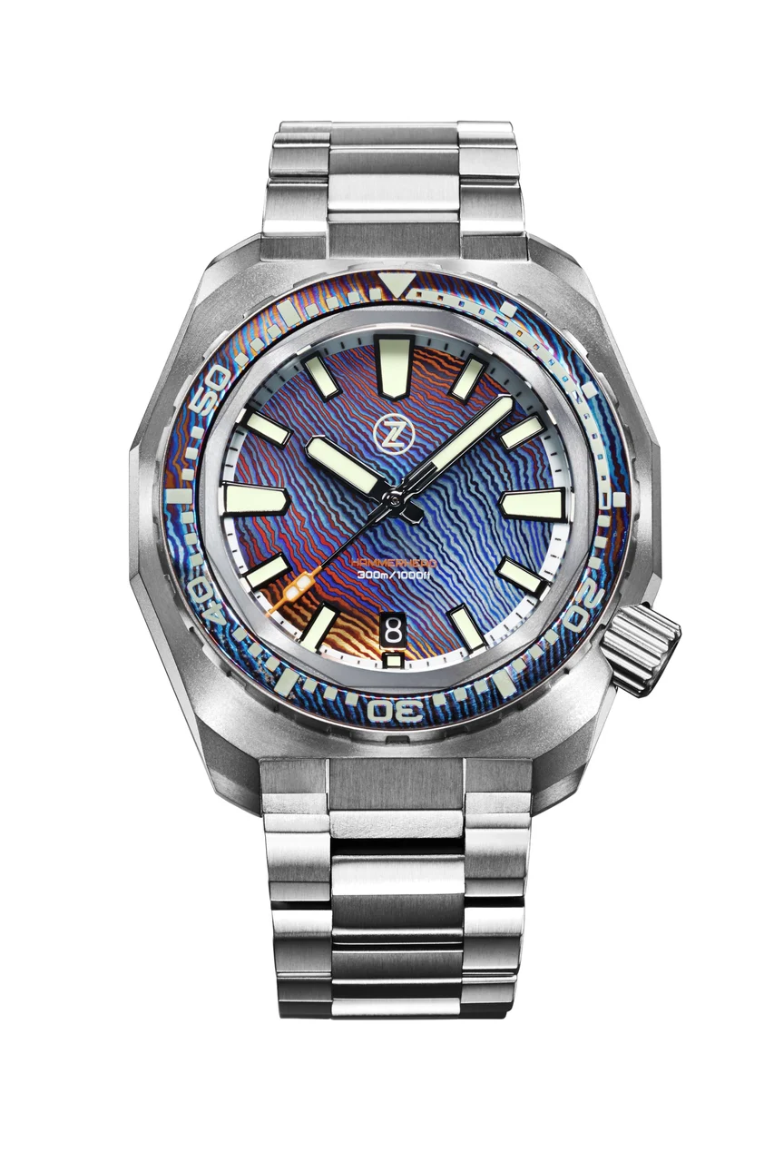 Zelos Hammerhead V3 300m Ti 'Ti-Damascus' 44 mm kol saati