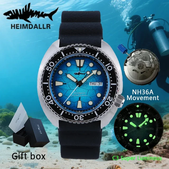 Tandorio Sea Turtle Watch Heimdallr NH36 Automatic Abalone Luminous Orange Gradient Dial S