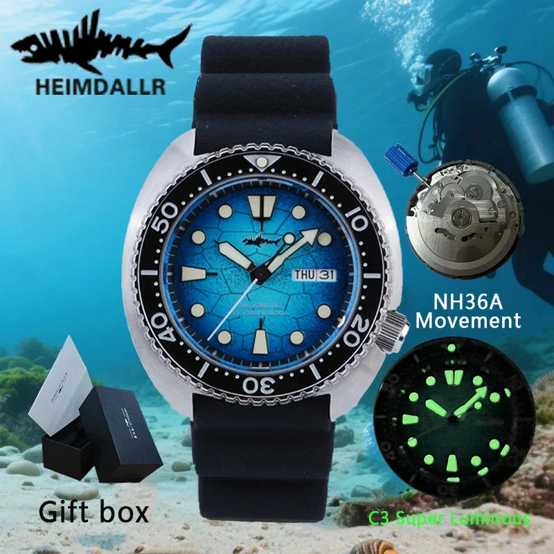 Tandorio Sea Turtle Watch Heimdallr NH36 Automatic Abalone Luminous Orange Gradient Dial Sapphire 20Bar Captain Willard 1005009812961734-Yu Steel Grey-NH36 Movement 47.1 mm kol saati