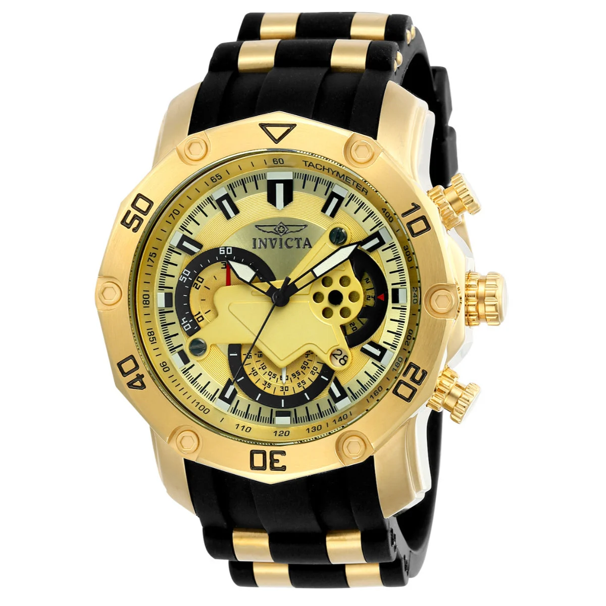 Invicta Pro Diver SCUBA Watch - 50mm. Gold, Black (23427) 50 mm kol saati