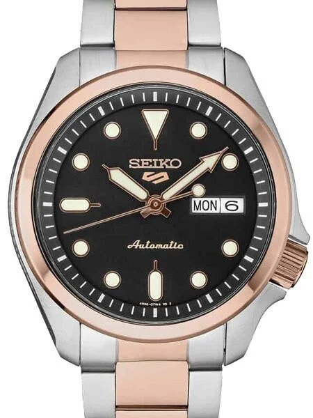 Seiko Sports 24-Jewel Automatic Watch with Black Dial and Two-Tone Bracelet #SRPE58 40 mm kol saati