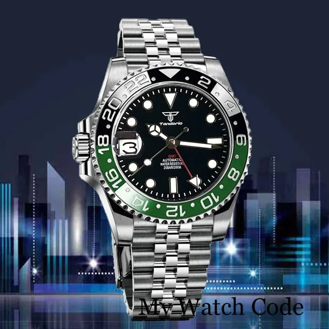 Tandorio Left Handed GMT-Master Watch 40mm NH34 Dive Watch 904L 20bar saphire glass back T