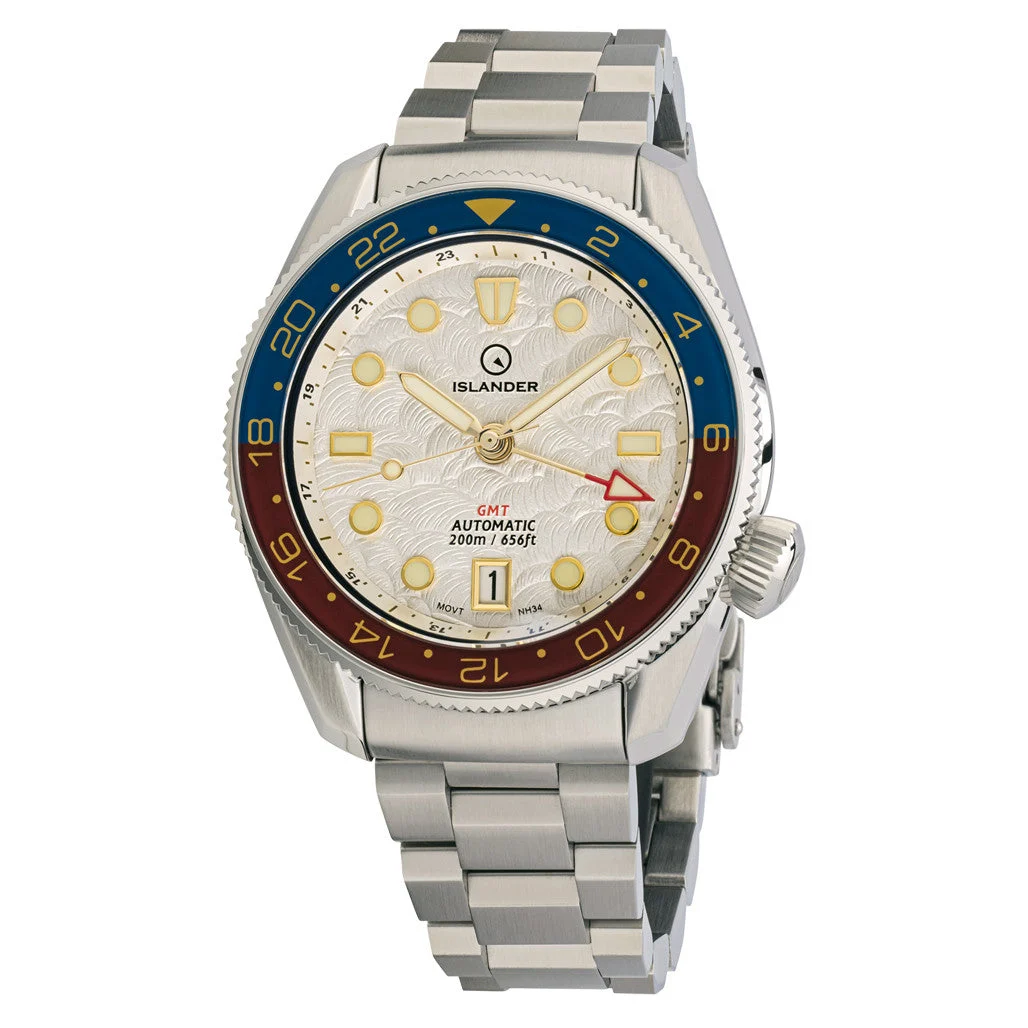 Islander JFK Automatic GMT Watch with White Cloud Dial and Pepsi Bezel #ISL-206 42 mm kol saati