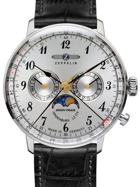 Graf Zeppelin Hindenburg Swiss Quartz Moonphase Calendar Watch #7036-1 kol saati