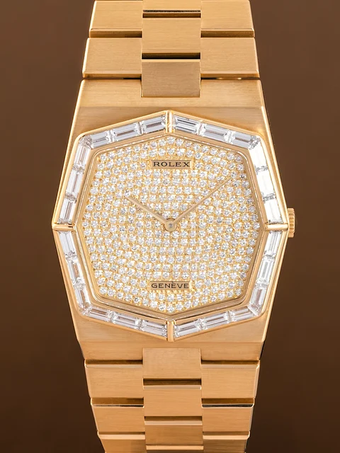 Rolex Cellini "Bouclier" Ref.4670 Baguette Bezel 3.08ct Pave kol saati