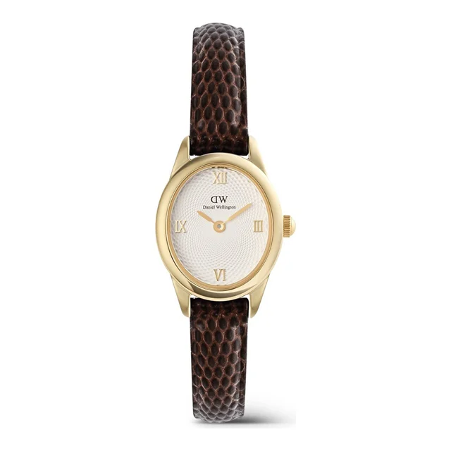 DANIEL WELLINGTON Ophelia Mini Dark Brown Lizard White Guilloché G DW00600891 kol saati